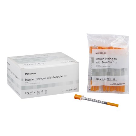 McKesson - Insulin Syringe with Needle 1 mL 27 Gauge 1/2 Inch Ultra Thin Wall NonSafety - 102-SN1C2705P