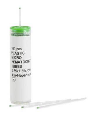 McKesson - Capillary Blood Collection Tube Micro-hematocrit Ammonium Heparin Additive 0.8 X 1.5 X 75 mm Green Stripe Without Closure Plastic Tube - 555