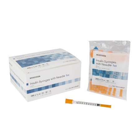 McKesson - Insulin Syringe with Needle 1 mL 28 Gauge 1/2 Inch Ultra Thin Wall NonSafety - 102-SN1C2805P
