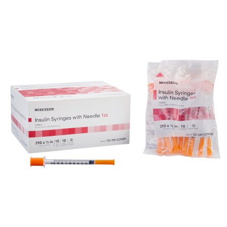 McKesson - Insulin Syringe with Needle 1 mL 29 Gauge 1/2 Inch Ultra Thin Wall NonSafety - 102-SN1C2905P