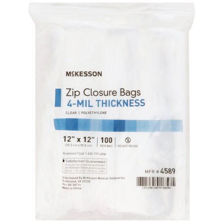 McKesson - Reclosable Bag 12 X 12 Inch Polyethylene Clear Zipper Closure - 4589