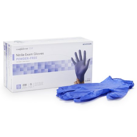 McKesson Confiderm 3.0 - Exam Glove X-Large NonSterile Nitrile Standard Cuff Length Textured Fingertips Blue Not Chemo Approved - 14-6N38