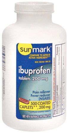 sunmark - Pain Relief 200 mg Strength Ibuprofen Tablet 500 per Bottle - 49348019635