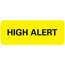 UAL - Pre-Printed Label Advisory Label Yellow Paper HIgh Alert Black Warning Label 7/8 X 2-1/4 Inch -  420 Roll - ULHN602
