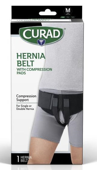 Medline CURAD Hernia Belt with Removable Compression Pads, Hook-and-Loop Closure, Elastic, Black, Size M, Retail Packaging - CURORT224M