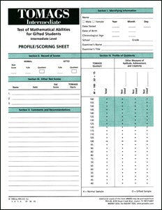 TOMAGS Intermediate Level Profile/Scoring Sheets (25) Gail R. Ryser, Susan K. Johnsen
