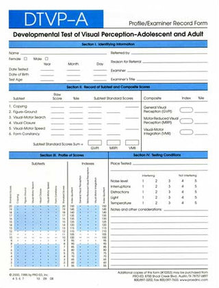 DTVP-A Response Booklet (25) Cecil R. Reynolds, Nils A. Pearson, Judith K. Voress