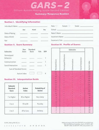 Reorderable Forms for the PREVIOUS Edition: GARS-2 Summary/Response Booklets (50) James E. Gilliam