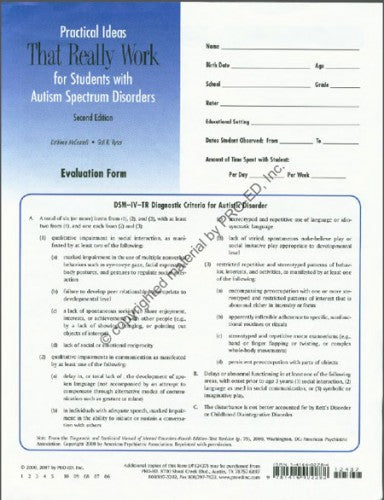 PITRW for Students with Autism Spectrum Disorders–Second Edition, Evaluation Forms (10) Kathleen McConnell, Gail R. Ryser