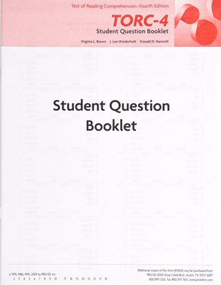 TORC-4 Student Question Booklet (25) Virginia L. Brown, J. Lee Wiederholt, Donald D. Hammill