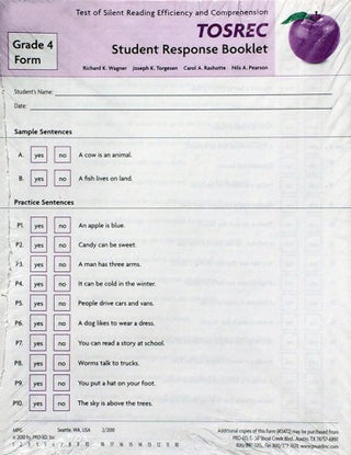 TOSREC Student Response Booklet, Form C (Grade 4) Richard K. Wagner, Joseph K. Torgesen, Carol A. Rashotte, Nils A. Pearson
