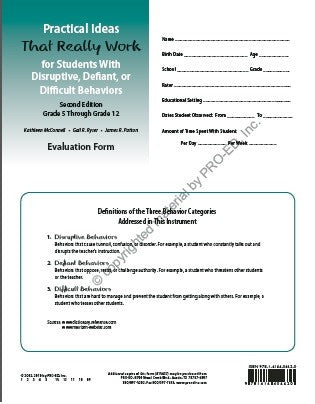 PITRW for Students with Disruptive, Defiant, or Difficult Behaviors (Grades 5-12) Evaluation Forms (10) - Second Edition