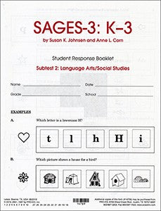 SAGES-3-K-3 Language Arts/Social Studies Student Response Booklets (10) SUSAN JOHNSEN
