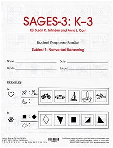 SAGES-3-K-3 Nonverbal Reasoning Student Response Booklets (10) SUSAN JOHNSEN