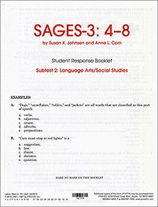 SAGES-3-4-8 Language Arts/Social Studies Student Response Booklets (10) SUSAN JOHNSEN