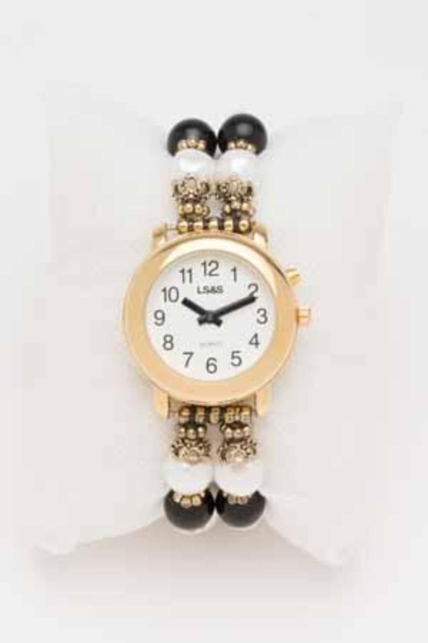 Gold Talking Watch Black and White Beaded