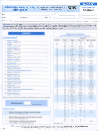 CARS-2 Standard Version Rating Booklet (25) Eric Schopler, Mary E. Van Bourgondien, Glenna Janette Wellman, Steven R. Love