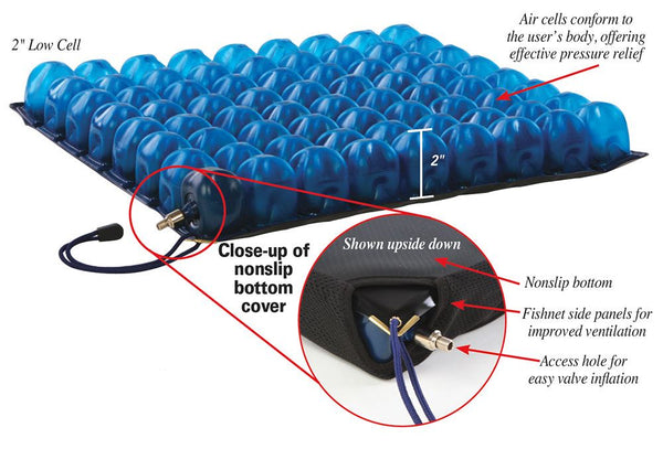 AliMed AeroCell II Low Cell Cushion, Single- or Dual-Valve Low Cell Cushion Cover, 18"W x 18"D x 2"H - 1766