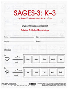 SAGES-3-K-3 Verbal Reasoning Student Response Booklets (10) SUSAN JOHNSEN