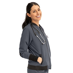 Medline Women's Bomber Jacket - Women's Bomber Jacket with Welt Pocket and Zipper, Charcoal 3X Large - 2543CHRXXXL