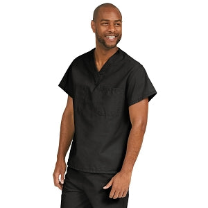 Medline ComfortEase Unisex V-Neck Scrub Top with 1 Pocket - ComfortEase Unisex V-Neck 1-Pocket Scrub Top, Size 3XL, Black - 410DKWXXXL