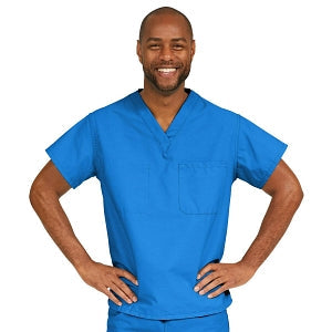 Medline ComfortEase Unisex V-Neck Scrub Top with 1 Pocket - ComfortEase Unisex V-Neck 1-Pocket Scrub Top, Size S, Royal Blue - 410JRLS