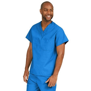 Medline ComfortEase Unisex V-Neck Scrub Top with 1 Pocket - ComfortEase Unisex V-Neck 1-Pocket Scrub Top, Size 2XL, Royal Blue - 410JRLXXL