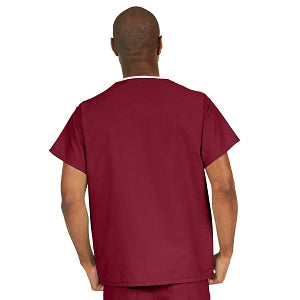 Medline ComfortEase Unisex V-Neck Scrub Top with 1 Pocket - ComfortEase Unisex V-Neck 1-Pocket Scrub Top, Size 5XL, Wine - 410JWN5XL