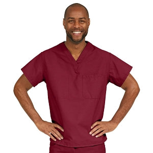 Medline ComfortEase Unisex V-Neck Scrub Top with 1 Pocket - ComfortEase Unisex V-Neck 1-Pocket Scrub Top, Size 5XL, Wine - 410JWN5XL