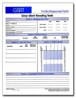 GSRT Profile/Response Forms (25) J. Lee Wiederholt, Ginger Blalock