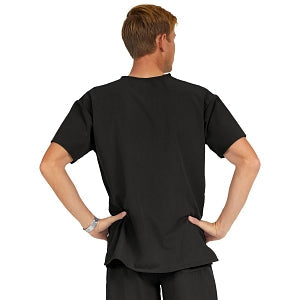 Medline Madison ave Unisex Stretch Fabric Scrub Top with 3 Pockets - Madison ave Unisex Scrub Top with 3 Pockets, Size L, Black - 5515BLKL