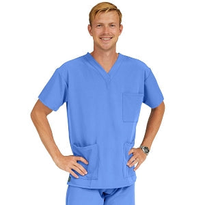 Medline Madison ave Unisex Stretch Fabric Scrub Top with 3 Pockets - Madison ave Unisex Scrub Top with 3 Pockets, Size 5XL, Ceil Blue - 5515CBL5XL