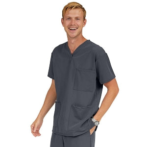 Medline Madison ave Unisex Stretch Fabric Scrub Top with 3 Pockets - Madison ave Unisex Scrub Top with 3 Pockets, Size 3XL, Charcoal - 5515CHRXXXL