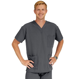 Medline Madison ave Unisex Stretch Fabric Scrub Top with 3 Pockets - Madison ave Unisex Scrub Top with 3 Pockets, Size 3XL, Charcoal - 5515CHRXXXL