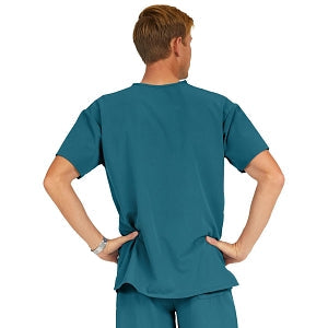 Medline Madison ave Unisex Stretch Fabric Scrub Top with 3 Pockets - Madison ave Unisex Scrub Top with 3 Pockets, Size 4XL, Caribbean Blue - 5515CRB4XL