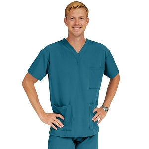 Medline Madison ave Unisex Stretch Fabric Scrub Top with 3 Pockets - Madison ave Unisex Scrub Top with 3 Pockets, Size L, Caribbean Blue - 5515CRBL