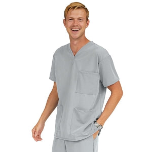 Medline Madison ave Unisex Stretch Fabric Scrub Top with 3 Pockets - Madison ave Unisex Scrub Top with 3 Pockets, Size M, Light Gray - 5515GRYM