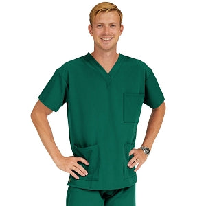Medline Madison ave Unisex Stretch Fabric Scrub Top with 3 Pockets - Madison ave Unisex Scrub Top with 3 Pockets, Size M, Hunter Green - 5515HTRM