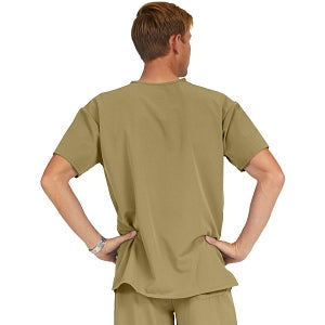 Medline Madison ave Unisex Stretch Fabric Scrub Top with 3 Pockets - Madison ave Unisex Scrub Top with 3 Pockets, Size XS, Khaki - 5515KHKXS