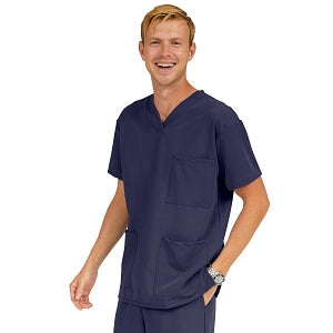 Medline Madison ave Unisex Stretch Fabric Scrub Top with 3 Pockets - Madison ave Unisex Scrub Top with 3 Pockets, Size L, Navy - 5515NVYL