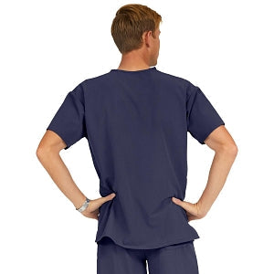 Medline Madison ave Unisex Stretch Fabric Scrub Top with 3 Pockets - Madison ave Unisex Scrub Top with 3 Pockets, Size L, Navy - 5515NVYL