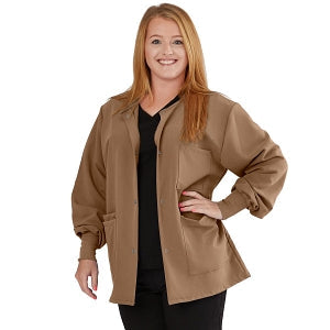Medline Lincoln ave Unisex Stretch Fabric Scrub Jacket with 3 Pockets - Unisex Lincoln Ave. Cuffed Jacket, Khaki, Size 2XS - 5542KHKXXS