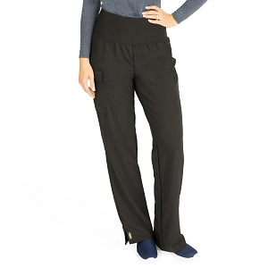 Medline Ocean Ave Women's Stretch Fabric Support Waistband Scrub Pants - Ocean ave Women's Support Waistband Scrub Pants with Cargo Pocket, Size XS Petite Inseam, Black - 5560BLKXSP