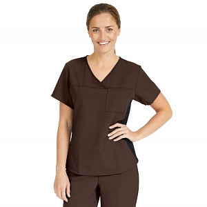 Medline Michigan ave Women's Yoga-Style Stretch Scrub Top with 1 Pocket - Michigan ave Women's Yoga-Style Stretch Scrub Top with 1 Pocket, Size 3XL, Chocolate - 5564CHCXXXL