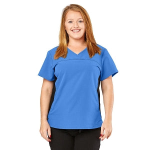 Medline California ave Women's Yoga-Style Stretch Scrub Top with Pockets - California Ave Scrub Top, Yoga with Pockets, Ceil Blue, Size 2XS - 5565CBLXXS