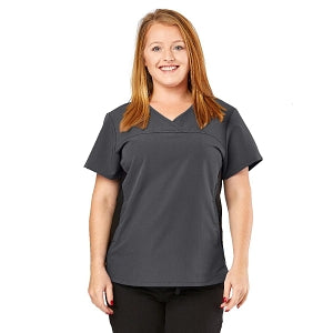 Medline California ave Women's Yoga-Style Stretch Scrub Top with Pockets - California Ave Scrub Top, Yoga with Pockets, Charcoal, Size 3XL - 5565CHRXXXL
