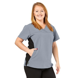 Medline California ave Women's Yoga-Style Stretch Scrub Top with Pockets - California Ave Scrub Top, Yoga with Pockets, Gray, Size 2XL - 5565GRYXXL