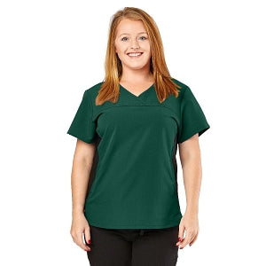 Medline California ave Women's Yoga-Style Stretch Scrub Top with Pockets - California Ave Scrub Top, Yoga with Pockets, Hunter Green , Size XL - 5565HTRXL