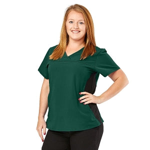 Medline California ave Women's Yoga-Style Stretch Scrub Top with Pockets - California Ave Scrub Top, Yoga with Pockets, Hunter Green , Size XS - 5565HTRXS