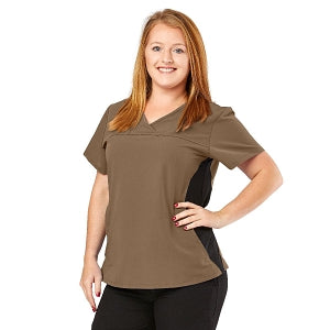 Medline California ave Women's Yoga-Style Stretch Scrub Top with Pockets - California Ave Scrub Top, Yoga with Pockets, Khaki, Size 2XL - 5565KHKXXL